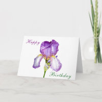 Watercolour Purple Iris Birthday Folded Card