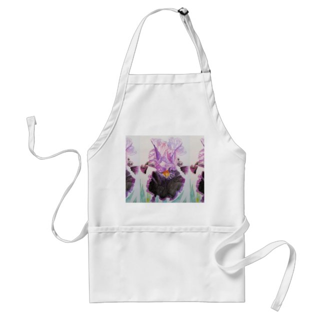 Watercolour Purple Iris Floral Kitchen Apron (Front)