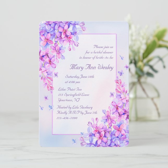 Watercolour Purple Lilac Flower Bridal Shower Card (Standing Front)