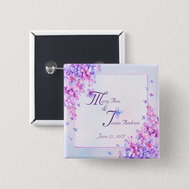 Watercolour Purple Lilac Flower Button (Front & Back)