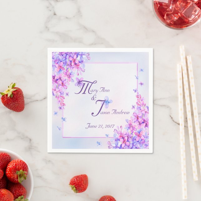 Watercolour Purple Lilac Flower Paper Napkins (Insitu)