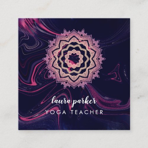 Watercolour Purple Mandala Meditation Yoga Boho Square Business Card