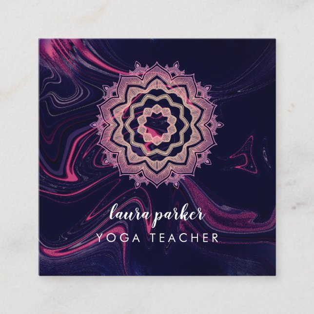 Watercolour Purple Mandala Meditation Yoga Boho Square Business Card (Front)