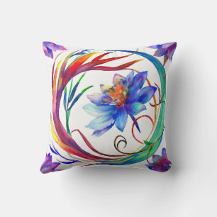 Watercolour purple pink floral wreath design throw pillow