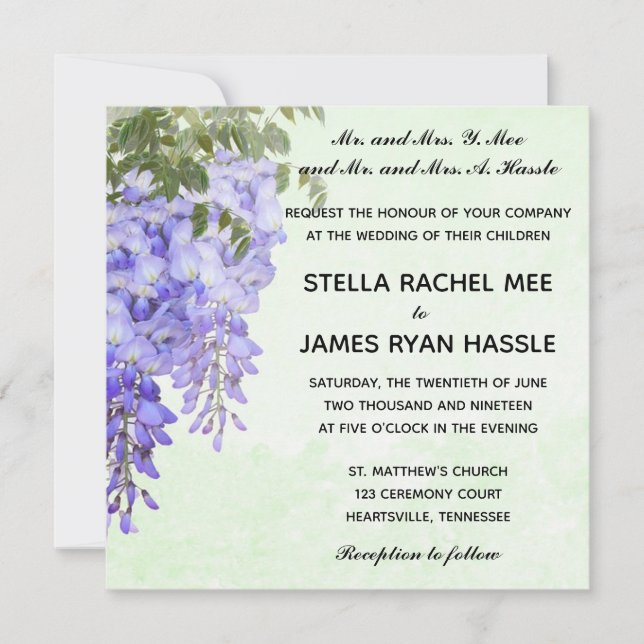 Watercolour Purple Wisteria Wedding Invitation (Front)