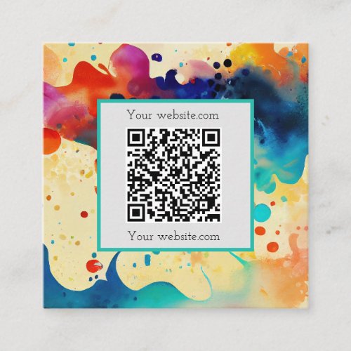 Watercolour QR code Minimalist Blue Red Yellow Square Business Card