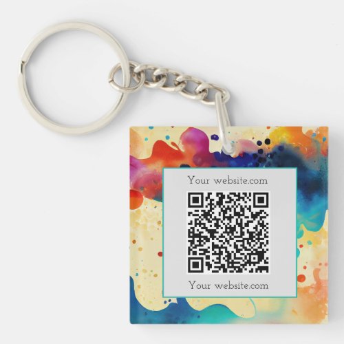 Watercolour QR Code Modern Multicolour Square  Keychain