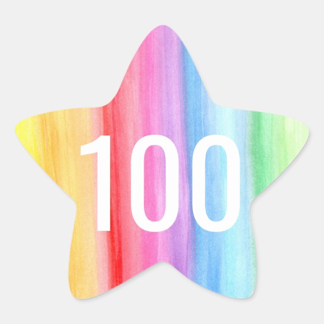 Watercolour Rainbow 100 - Numbers Star Sticker (Front)
