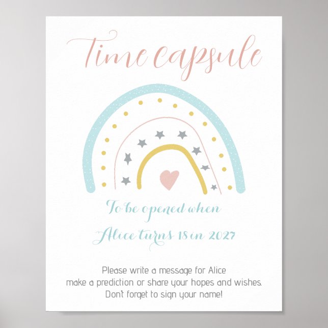 Watercolour rainbow Birthday Party Time Capsule Poster (Front)