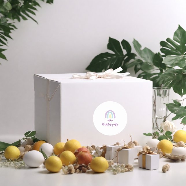 Watercolour rainbow blue lilac yellow  Birthday  Classic Round Sticker (Creator Uploaded)