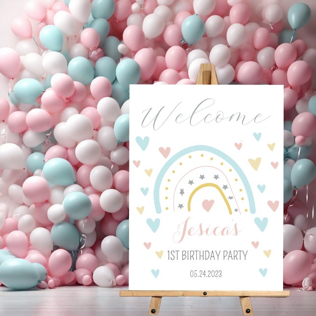 Watercolour rainbow hart pink blue 1st Birthday  Foam Board (Creator Uploaded)