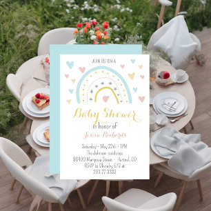Watercolour rainbow hart pink blue Baby Shower  Invitation