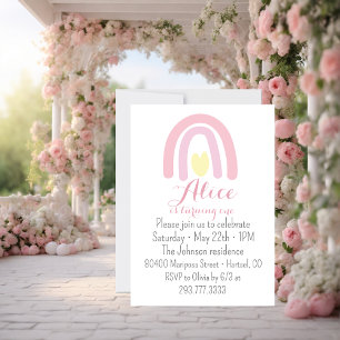 Watercolour rainbow pink yellow Birthday party Invitation