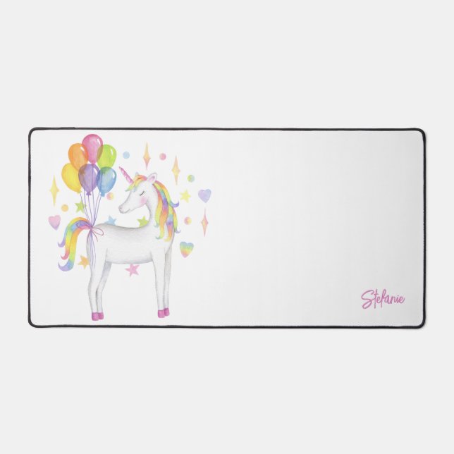Watercolour Rainbow Unicorn Personalized Desk Mat (Front)