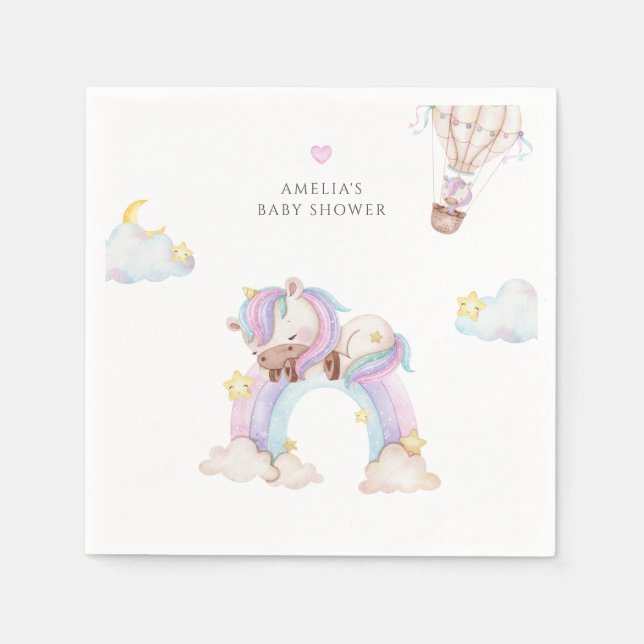 Watercolour Rainbow Unicorn Stars Baby Shower Napkins (Front)