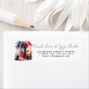 watercolour red black front door elegant wedding label