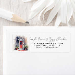 watercolour red black front door elegant wedding label