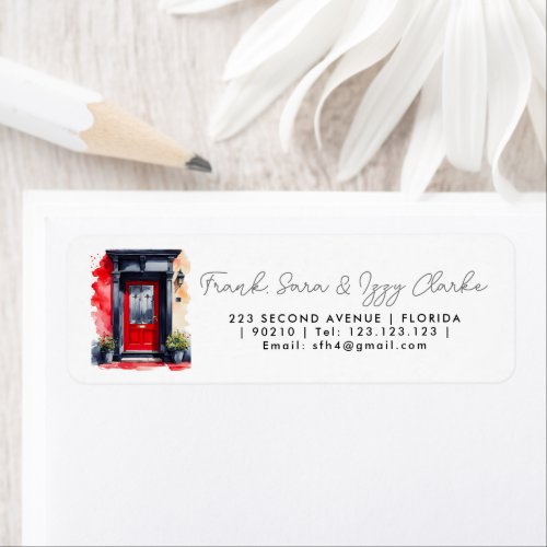 watercolour red black front door elegant wedding label