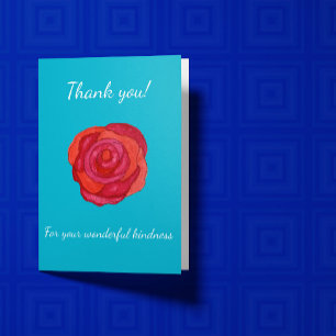 Watercolour Red Orange Rose Appreciation Letterpress Thank You Card