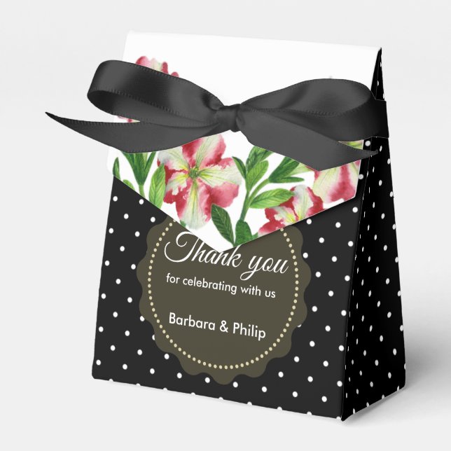 Watercolour Red Petunias Black White Polka Dots Favor Boxes (Front Side)