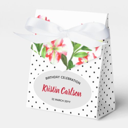 Watercolour Red Petunias Black White Polka Dots Favor Boxes