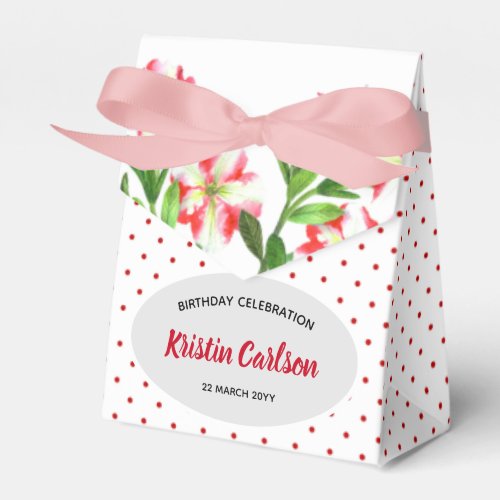 Watercolour Red Petunias Red White Polka Dots Favor Boxes