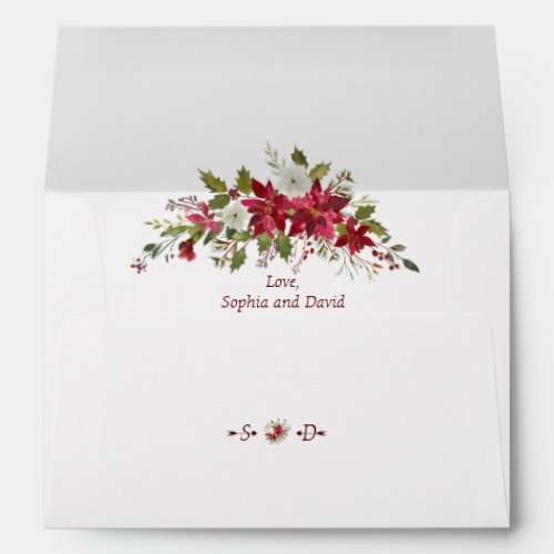 Watercolour Red Poinsettia Wedding Return Address Envelope