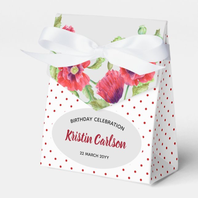 Watercolour Red Poppies with Red White Polka Dots Favor Boxes (Front Side)