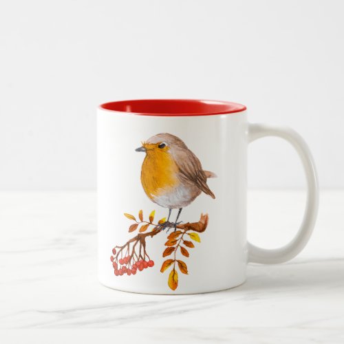watercolour robin and berries coffee mug