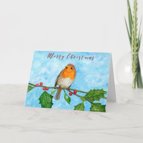 Watercolour Robin Red Breast Flat Greeting Card