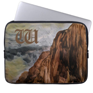 Watercolour Rocky Mountains Painting Monogrammed Laptop Sleeve