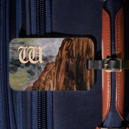 Watercolour Rocky Mountains Painting Monogrammed Luggage Tag