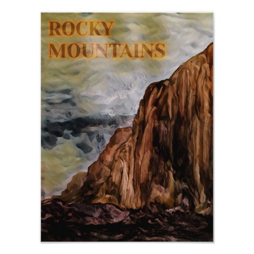 Watercolour Rocky Mountains Painting Photo Print