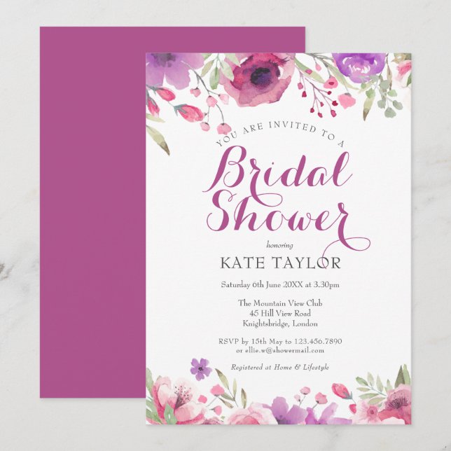 Watercolour Roses Floral Bridal Shower Invitation (Front/Back)