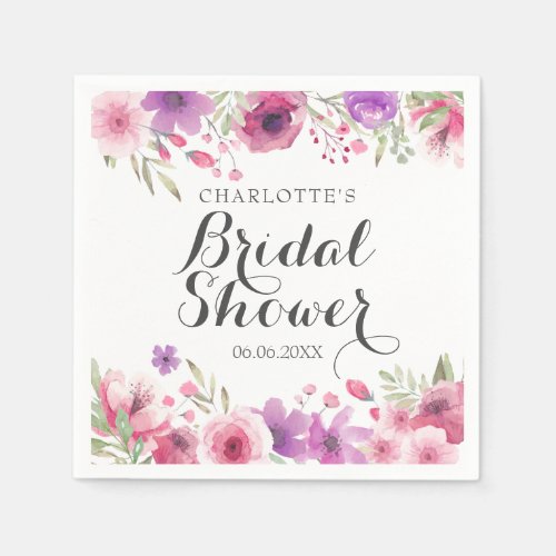 Watercolour Roses Floral Bridal Shower Napkins