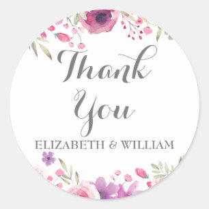Watercolour Roses Greenery Thank You Classic Round Sticker