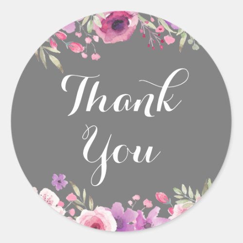 Watercolour Roses Greenery Thank You Classic Round Sticker