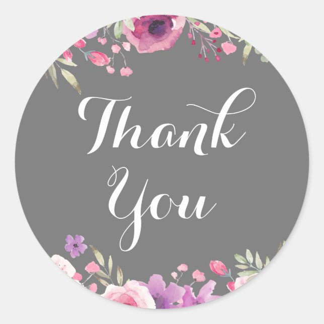 Watercolour Roses Greenery Thank You Classic Round Sticker (Front)