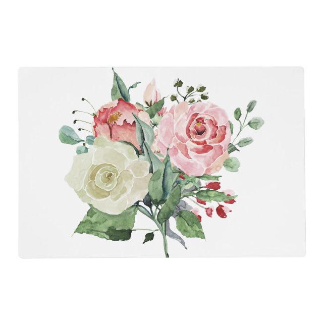 watercolour roses, shabby chic, pet placemat (Front)