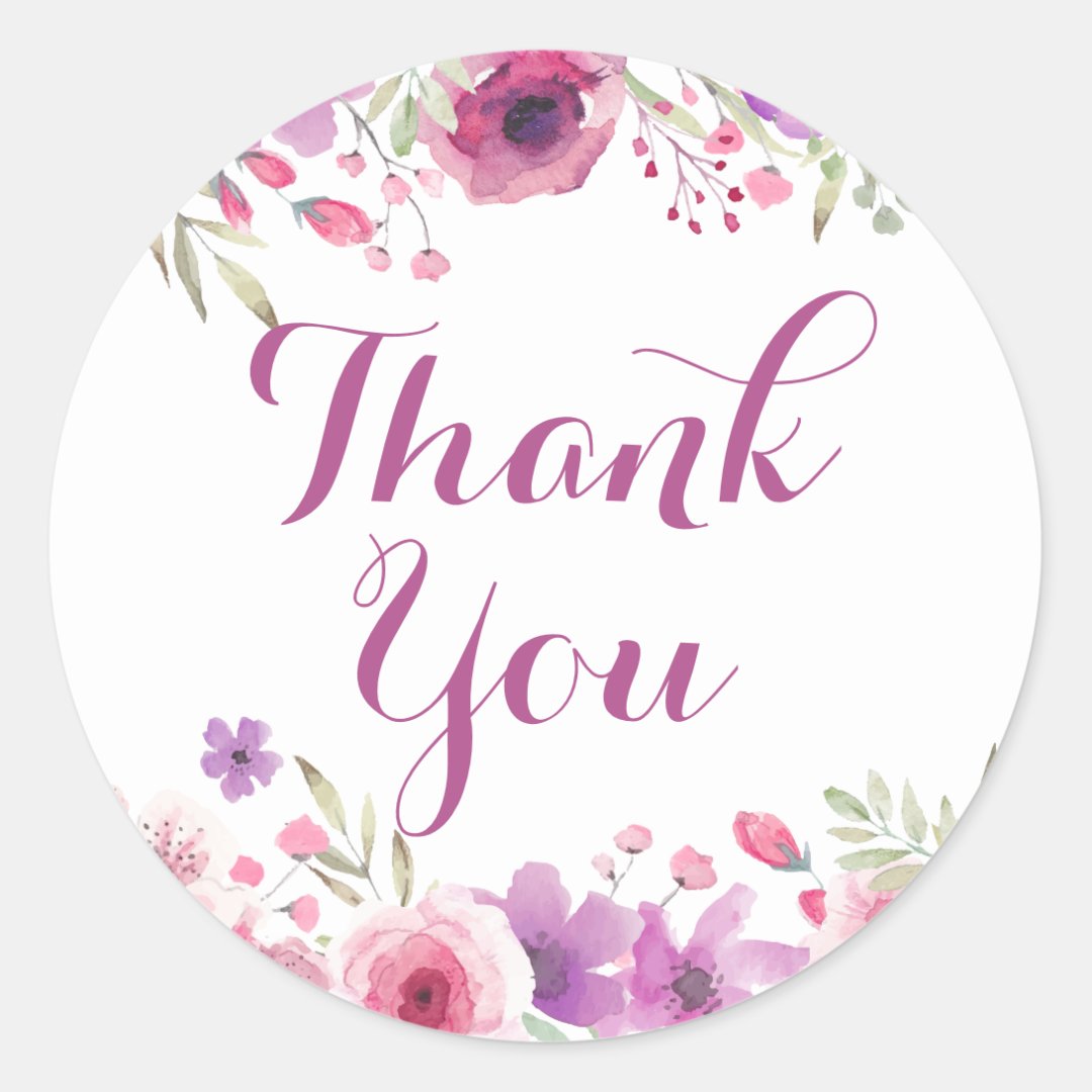 Watercolour Roses Thank You Classic Round Sticker 