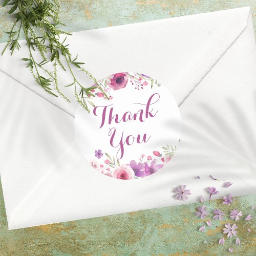 Watercolour Roses Thank You Classic Round Sticker