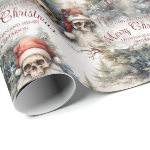 Watercolour Santa Skulls Gothic Christmas Wrapping Paper