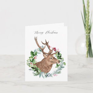 Watercolour Scottish Stag, Merry Christmas Card