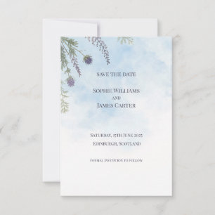 Watercolour Scottish Thistle Heather Wedding Save The Date