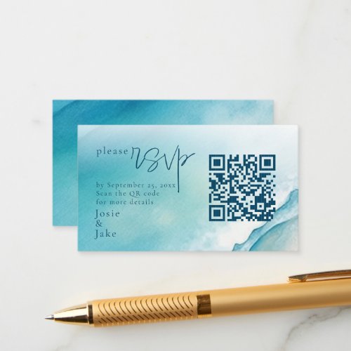 Watercolour Sea and Sand RSVP with QR Code Enclosure Card