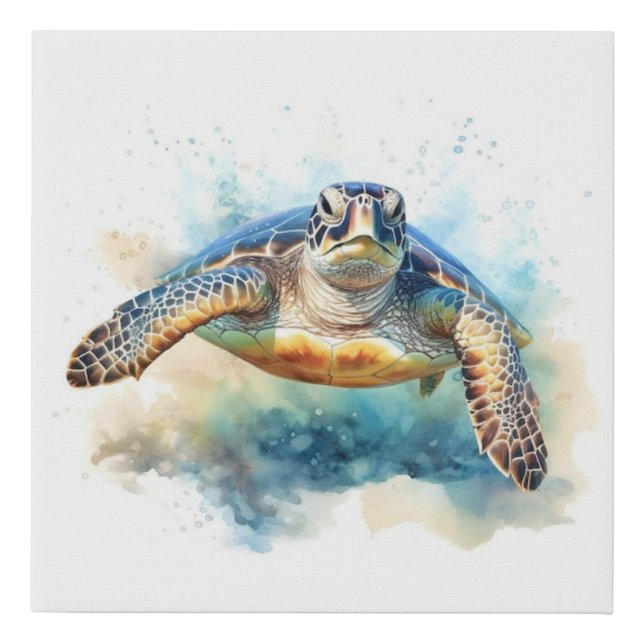 watercolour sea turtle faux canvas print (Front)