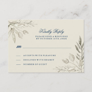 Watercolour Silver and Navy RSVP Card