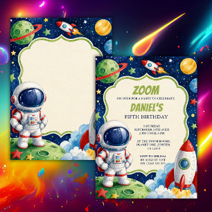 Watercolour Space Theme Birthday Party Invitation