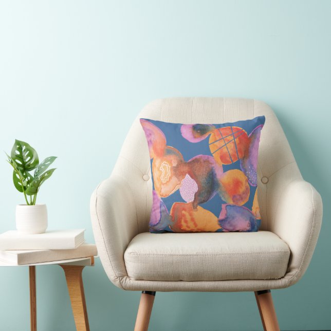 Watercolour splodges, soft colours, abstract throw pillow (Chair)
