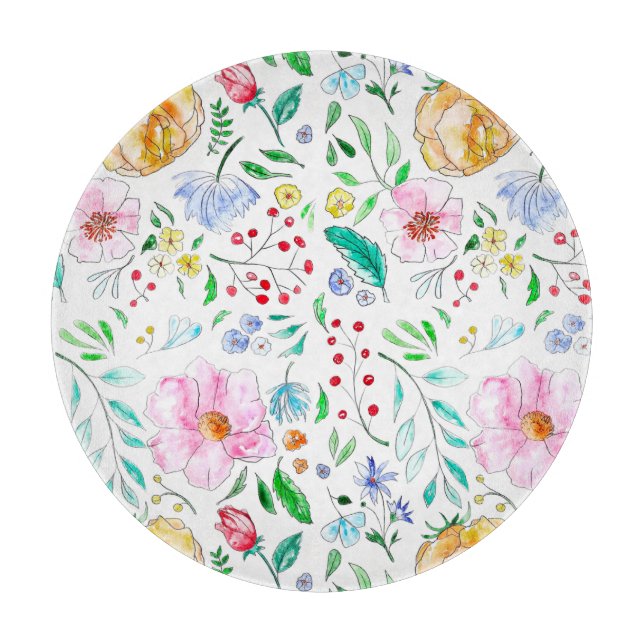 Watercolour spring flowers    cloth placemat cutting board (Front)